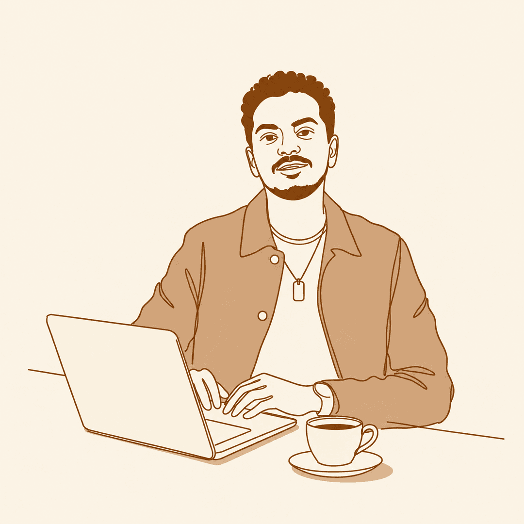 Illustration of Navaneeth Vijay working at a laptop